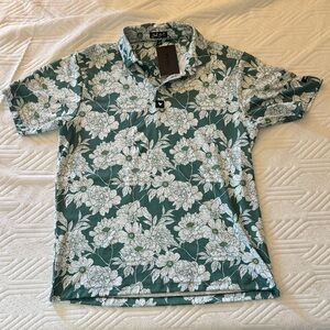 Bad Birdie Green Floral Button Down Golf Polo